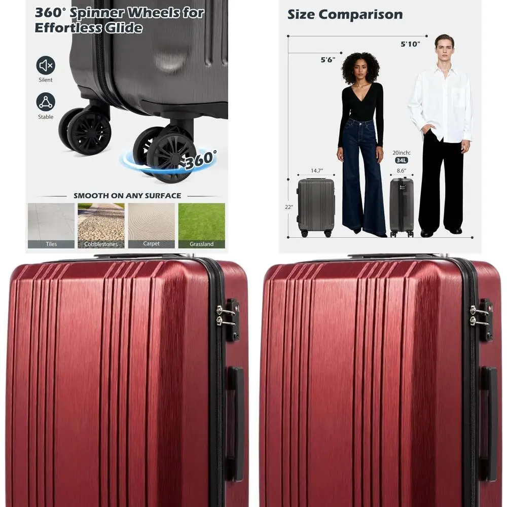 

TSA-Approved PC+ABS Spinner Suitcase, Lightweight 20 Wine Red Carry-On
