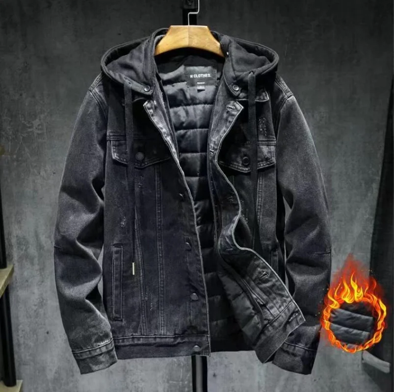 

2024 Men Black blue Winter Jean Jackets Outerwear Warm Denim Coats New Liner Thicker Winter Wool Large Size M-4XL