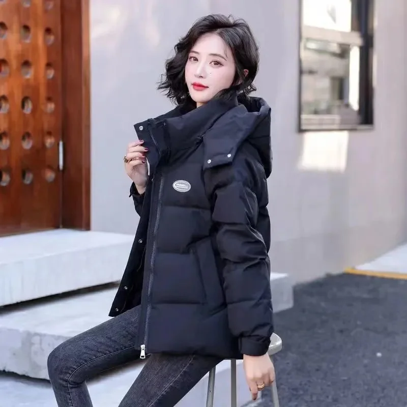 Hooded High-Grade Down Cotton-Padded Jacket Female Short New Korean Fashion Student Warm Temperament Ladies Coat Overcoat Parka