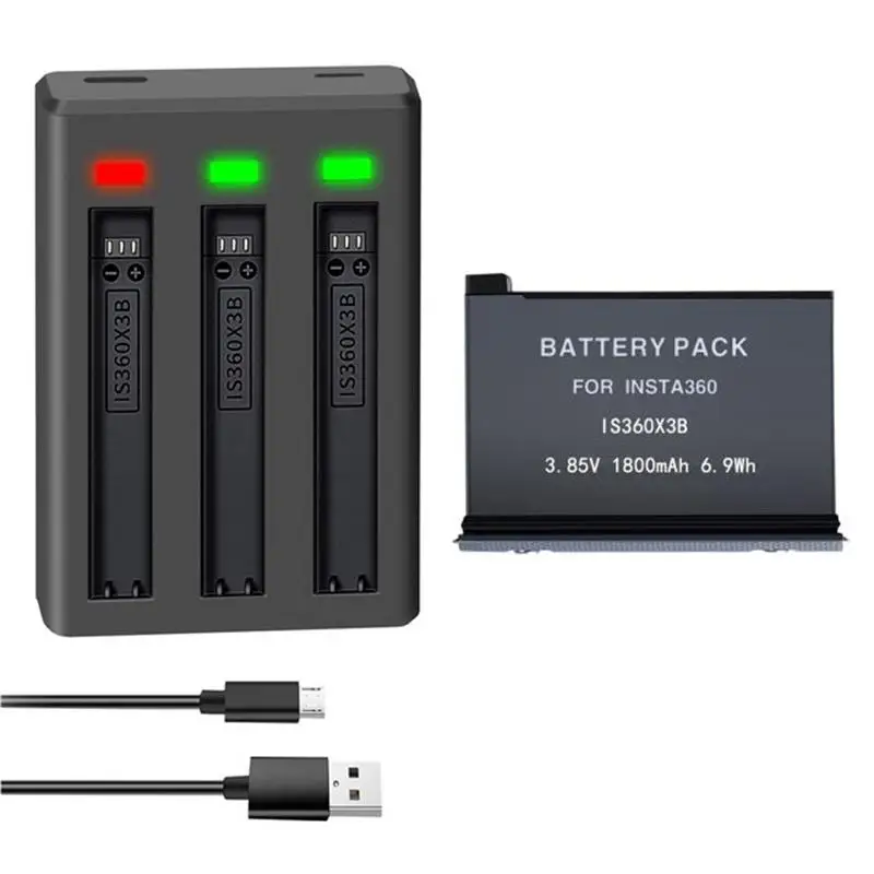 Nuevo Cargador USB Dual de 3 ranuras, Cargador de batería para Insta 360 ONE X3, Insta360 One x3, accesorios para cámara panorámica