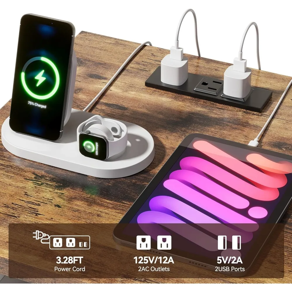 مجموعة منضدة محطة الشحن مكونة من قطعتين مع تصميم باب الحظيرة وطاولات نهاية التخزين لغرفة المعيشة وغرفة النوم