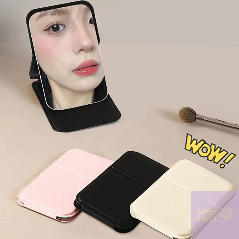 YY Desktop Mini faltbarer Make-up-Spiegel, einfarbig, PU-Leder, einfach, tragbar, verschleißfest, für Studenten, kompakt, Hand-Make-up-Mir
