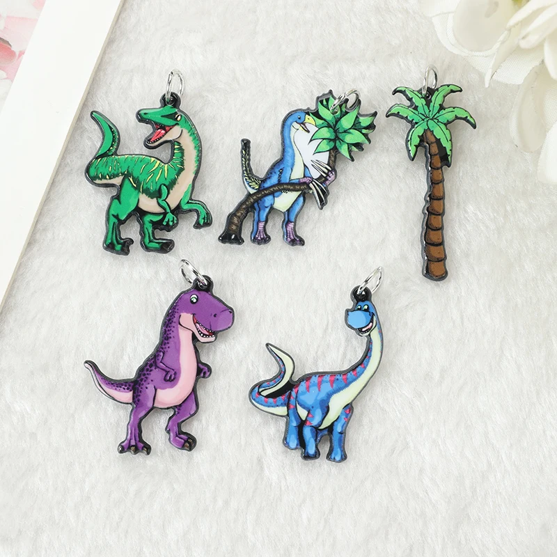 10 piezas de abalorios de dinosaurio de dibujos animados, Tiranosaurio Rex, accesorios de joyería, pendiente, colgante, collar, accesorios para hacer tú mismo