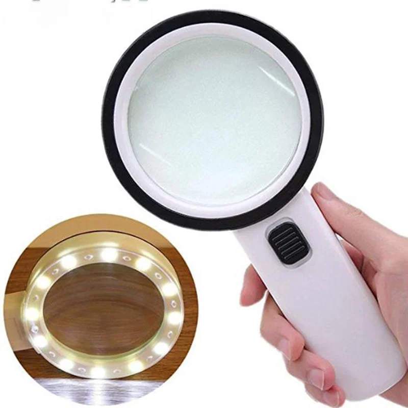 

Appreciation of 12 Led High-Definition Double-Layer Glass Lenses with Lights for Handheld Reading Magnifying Glasses