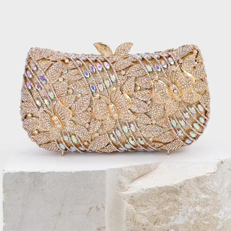 

Crystal Evening Bag Clutches Luxury WHTUOHENG Diamond Three Butterfly Prom Handbags Women Rhinestone Diamond Black Stone Purses