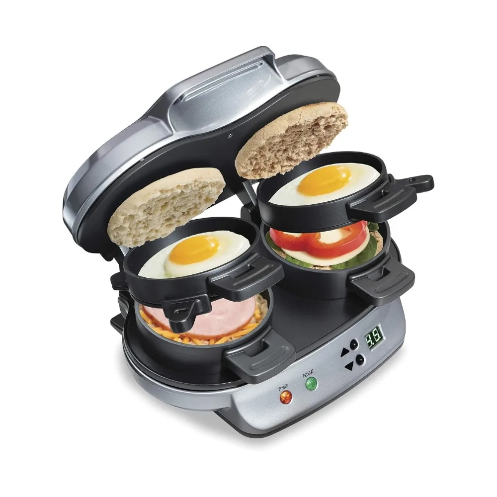 Dual Breakfast Sandwich Maker with Timer, Silver  breakfast machine  sanwichera electrica