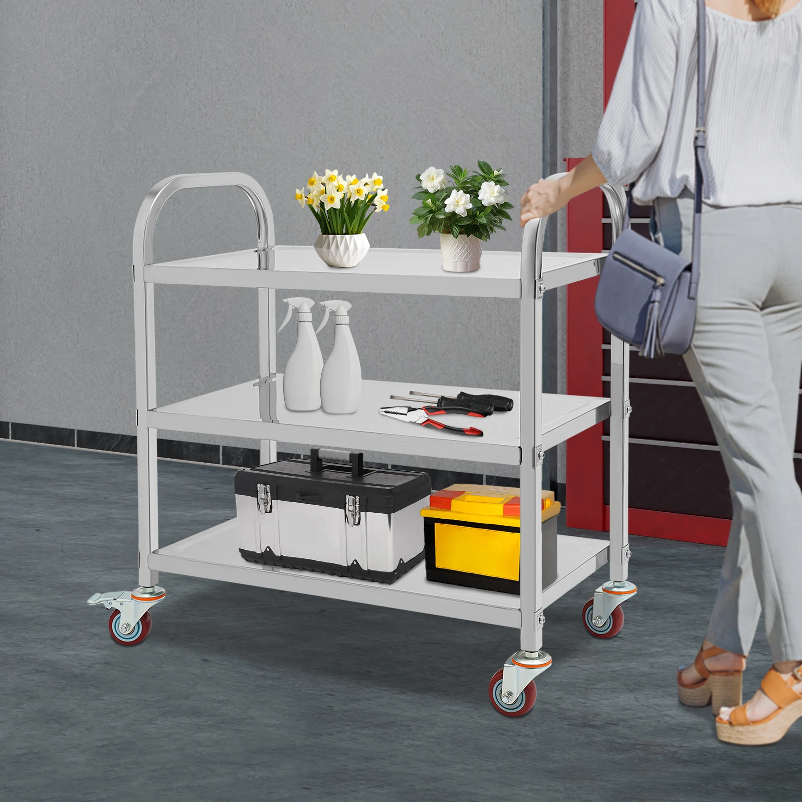 3 Tier Stainless Steel Kitchen Trolley Cart Utility Serving Storage Rolling Car Shelf Kitchen Trolley Car used in Beauty Clubs/Spa Clubs/Hotels image 5