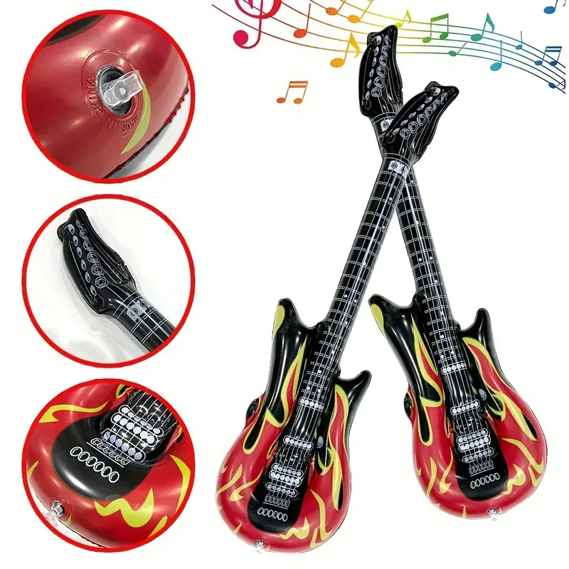 6-piece set of giant inflatable flame guitar balloons novelty musical instrument props for events and parties.