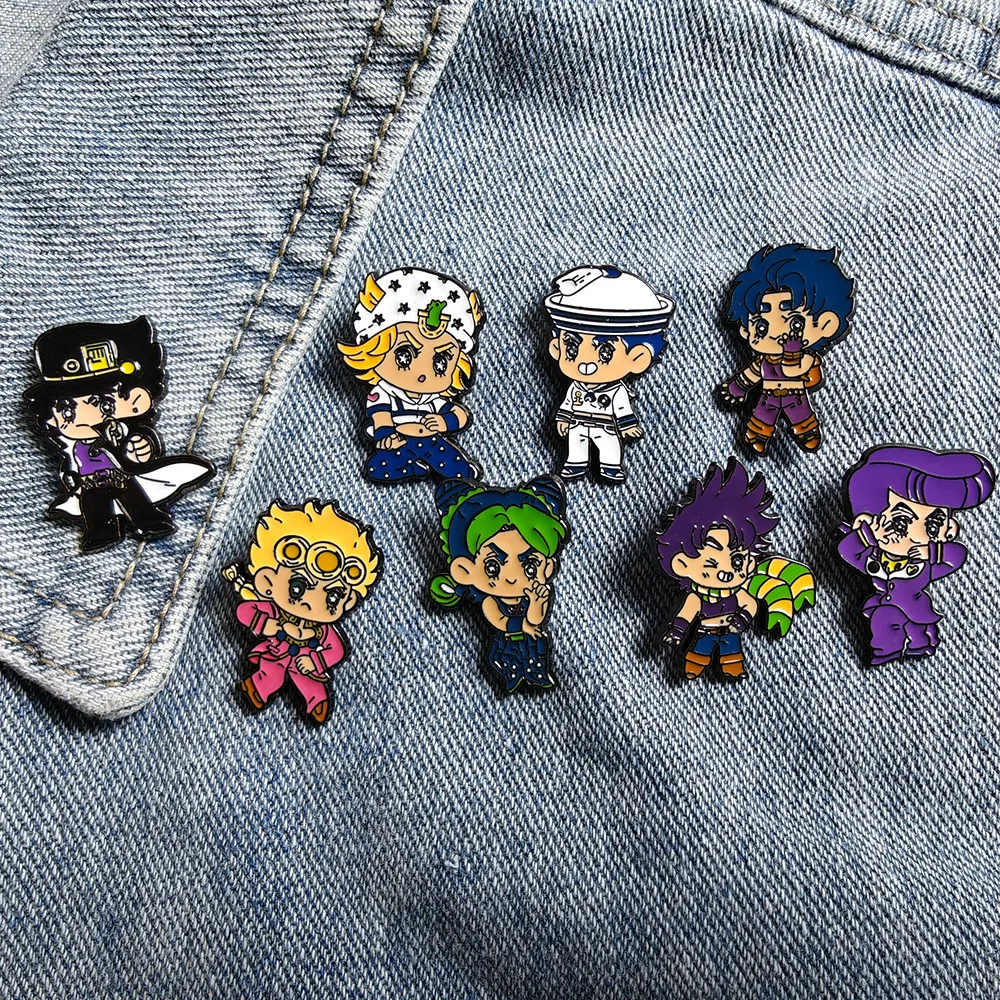 Broche JoJo Jotaro Kujo Giorno Giovanna Joseph Joestar SBR Johnny Joestar, Pins de Esmalte, Emblema de Metal, Decoração para Roupas e Mochilas, Presente