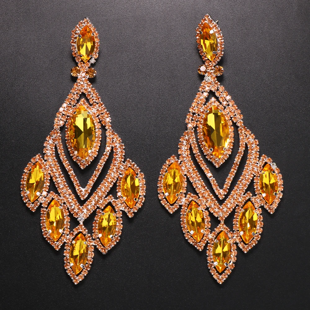 الغريبة البرتقال كبيرة استرخى أقراط للنساء ، قلادة ، مبالغ فيها ، حجر الراين ، الكريستال ، قطرة ، بيان اكسسوارات #2