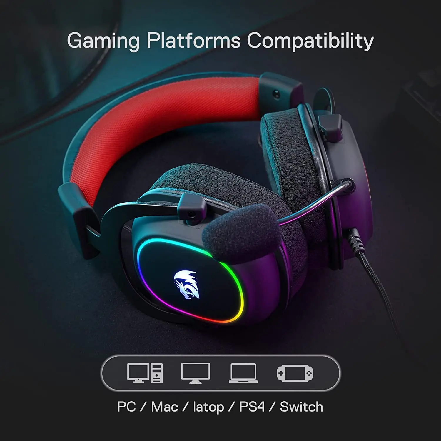 Redragon – casque de jeu filaire H510 RGB Zeus X, avec éclairage 7.1, son Surround, multi-plateforme, écouteurs, fonctionne pour PC, PS4