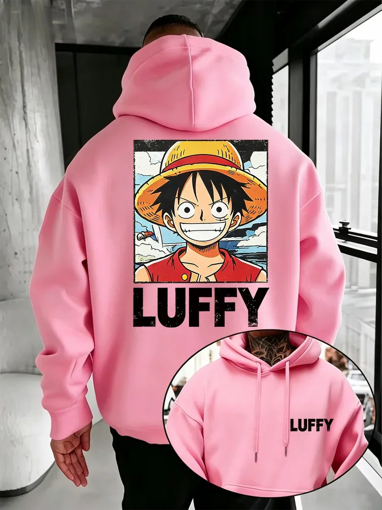 One Piece Monkey D. Luffy Hoodie mit Vorder- und Rückseiten-Print, Retro-Luffy-Porträt, Strohhut, Anime-Fan, lässiger Pullover mit Kapuze – Detail 11