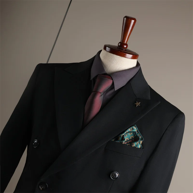 Men Solid Double Breasted Suit Jacket Notched Lapel Slim Fit Formal Office Business Blazer Groom Wedding Party Fashion Outerwear
