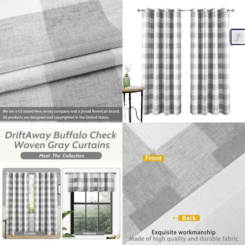 

Gray Woven Plaid Lined Thermal Insulated Grommet Curtains, 2 Panels, 52x84