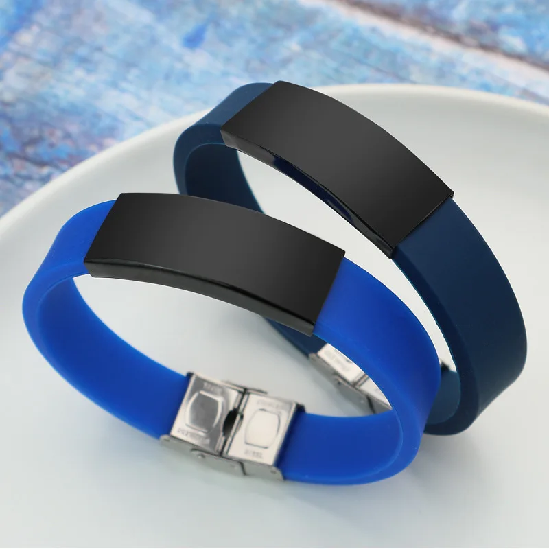 10Pieces Sports Silicone Stainless Steel Engraved Customized Couple Bracelet Anti Loss Bracelet for Elderly and Children