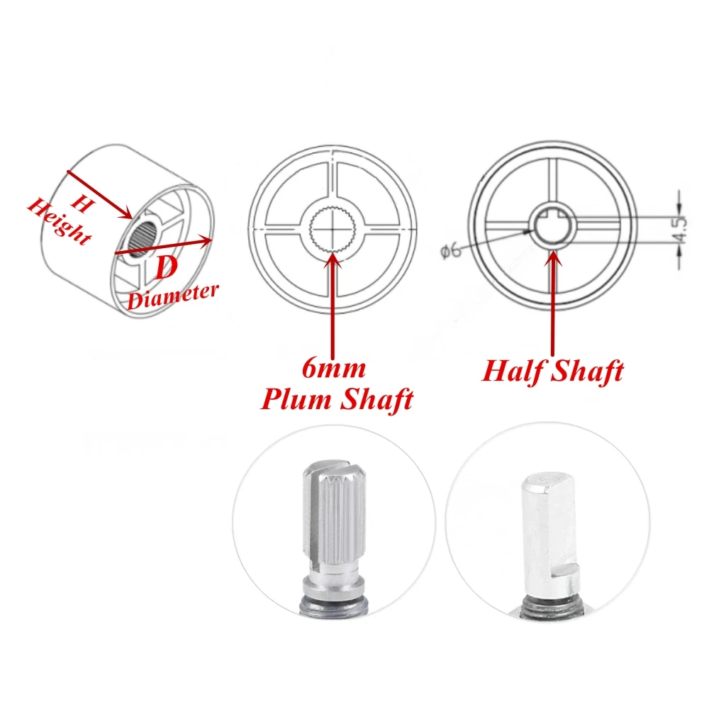 2 Pcs Silvery High-end Aluminum Knob Potentiometer Knob Amplifier Encoder Volume Control Audio Knob for 6mm Shaft Hole Knobs