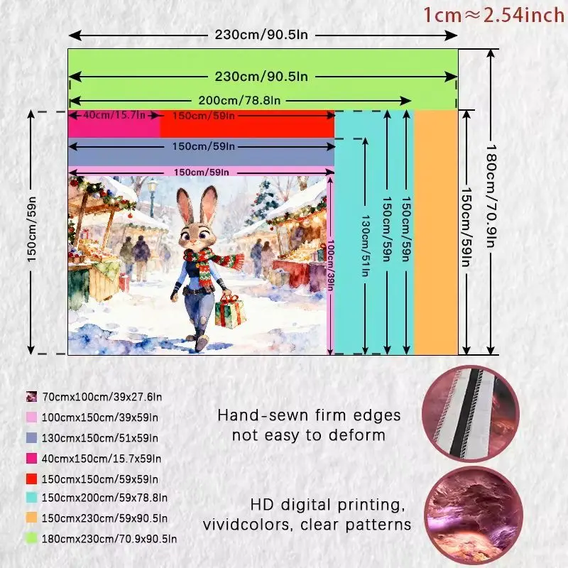 ผ้าแขวนผนังลายซูโทเปีย จูดี้ ฮอปส์ สำหรับคริสต์มาส 1 ชิ้น งานศิลปะสีน้ำสำหรับตกแต่งผนังในช่วงวันหยุดฤดูหนาว ของตกแต่งห้องลายตลาดหิมะในเทศกาล ของขวัญ