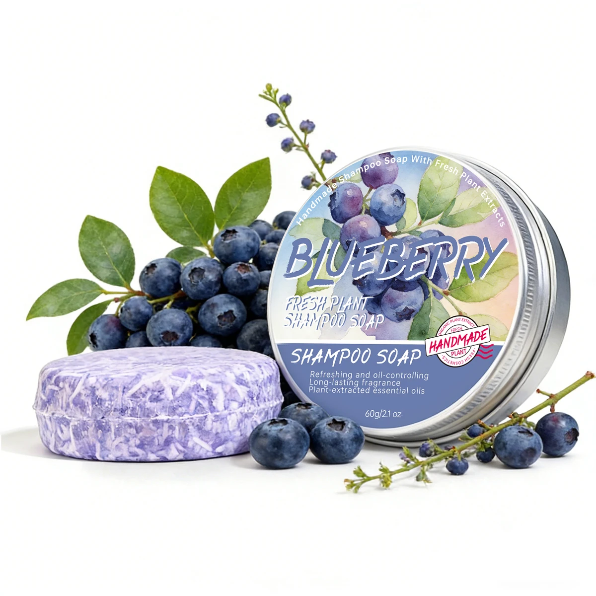 Barra de Champú de Cereza, Jabón Capilar Natural a Base de Plantas Sin Silicona para Eliminar la Grasa y Humectar el Cabello, 60g, Barra de Champú Concentrada con Glicerina