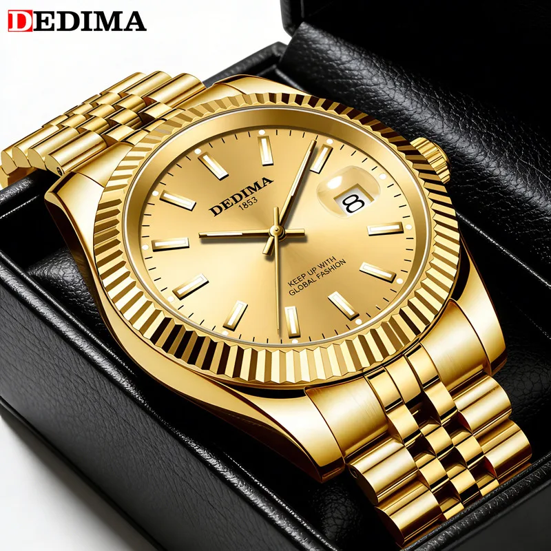 2026 New High End Fashion Couple Quartz Watch Gold Strap Female Male Watch Calendar Luminous Waterproof Men Women Wristwatch