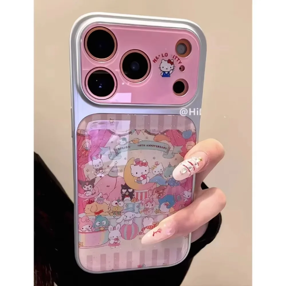 Cute Drip Glue Sanrio Hello Kitty Phone Case For iphone 17 16 15 14 Pro Max Large Window Lens Shockproof Protective Back Cover