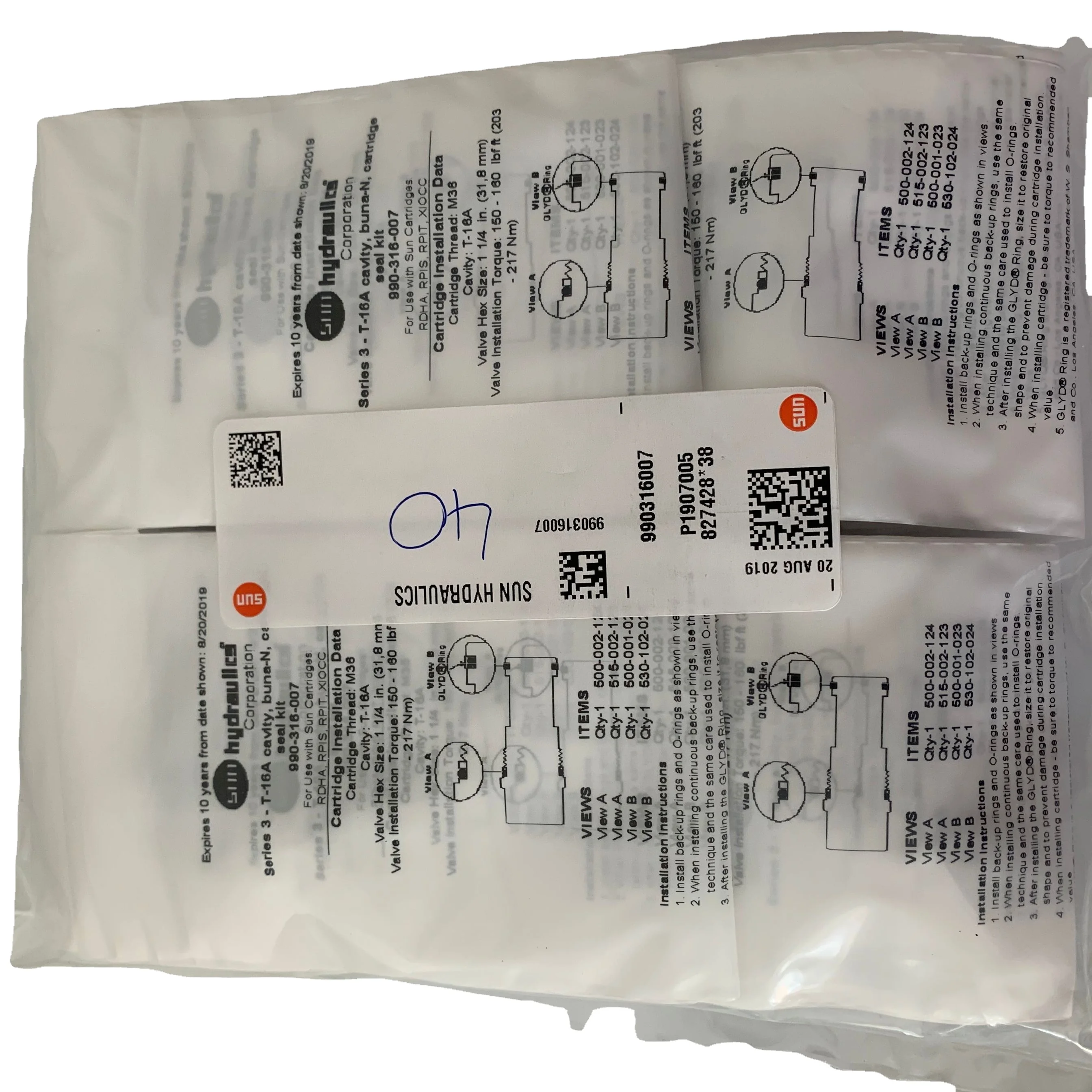 

990316007 990-316-007 990021007 990-021-007 990 SUN hydraulics Original USA Series 3 - T-16A cavity, buna-N, cartridge seal kit