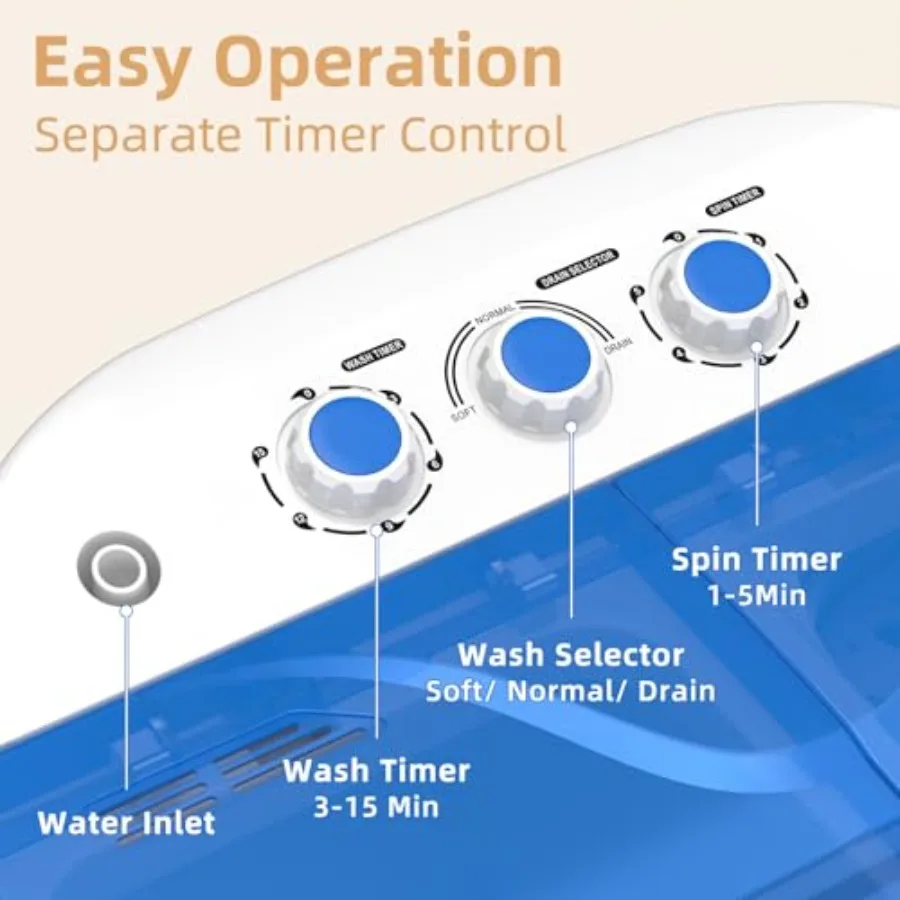 Compact Portable Washing Machine 14Lbs Twin Tub Design for Small Spaces: Semi-Automatic 9Lbs Washer and 5Lbs Spinner Combo Idea