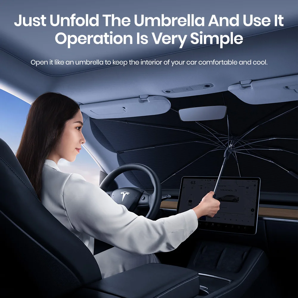 YZ Per Tesla Model 3 Model Y Parasole anteriori avvolgibili per auto 360 ℃   Ruota la copertura UV dell'auto Parasole 2024 Accessori per auto Visiera parasole