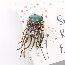 New Creative Tassel Rhinestone Jellyfish Brooch Cute Ladies Winter Sweater Pin Corsage Dual-use Accessory