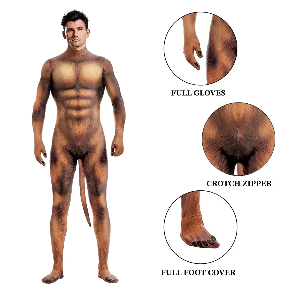 تيدي الكلب تأثيري حلي مع ذيل الحيوان فروي ثلاثية الأبعاد طباعة الحيوان زي براون كامل داخلية كرنفال المنشعب سستة Zentai