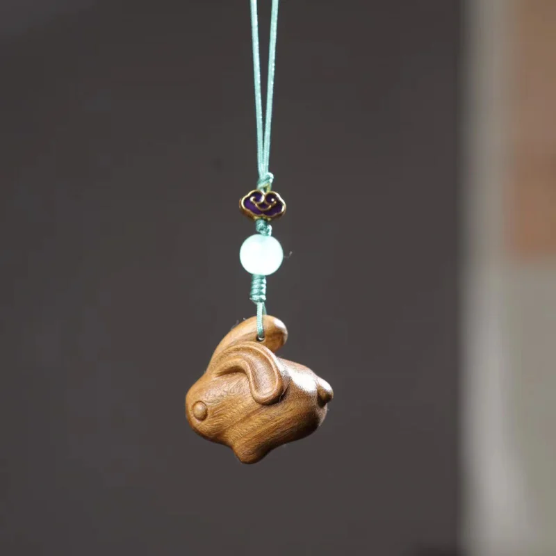 Rosewood Wood Carving Rabbit Mobile Phone Pendant Cartoon Chinese Zodiac Sign of Rabbit Men's and Women's Bag Small Ornaments Gu