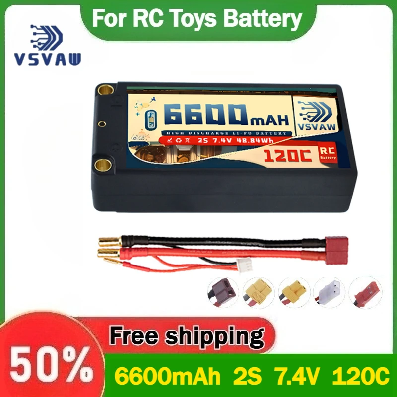 

6600mAh 2S 7.4V 120C Compatible with 1/10 Remote Control Car and Boat Model RC Lithium Batteries