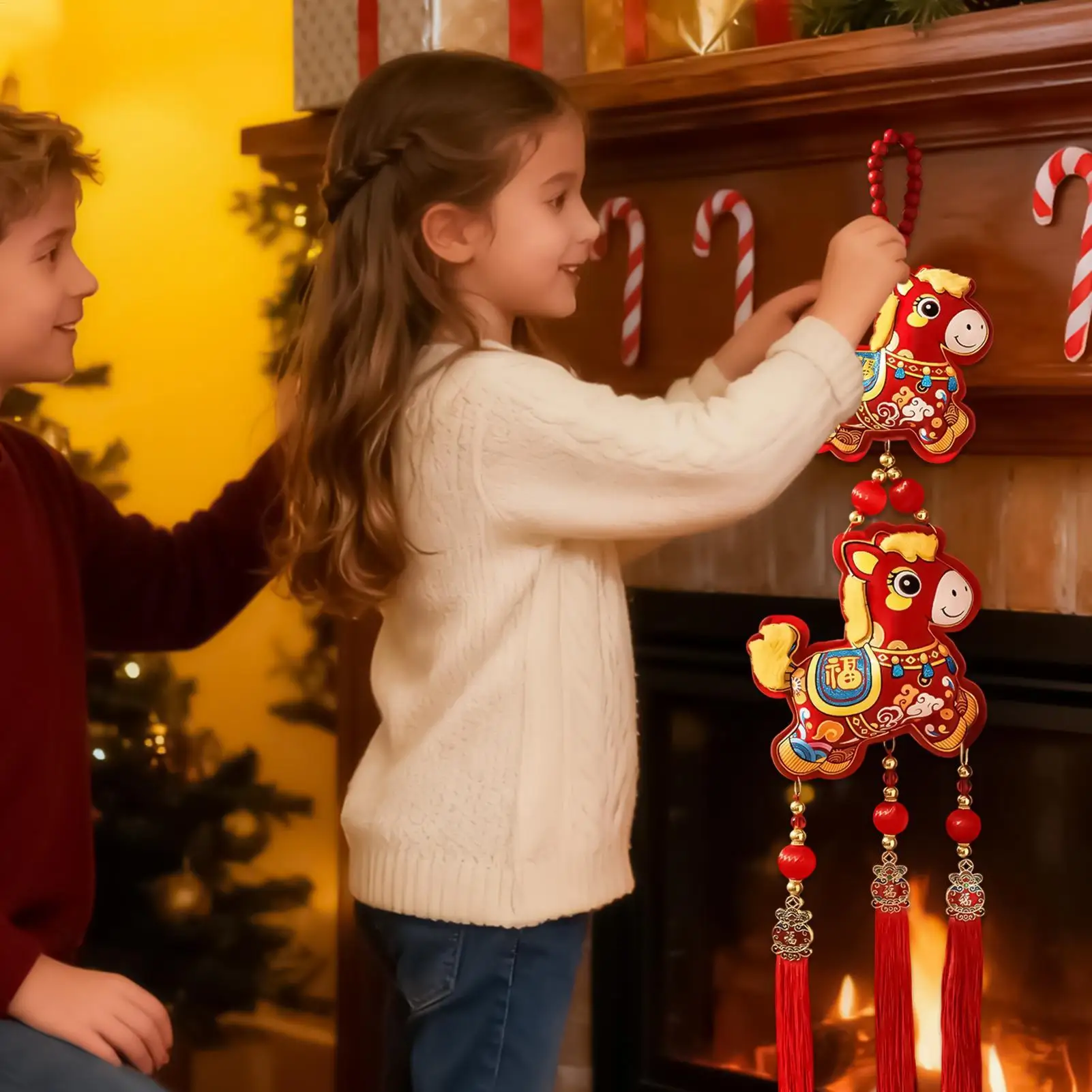 Украшение лошади, украшение на удачу с вышивкой-колокольчиком, 2026, новогодние украшения для богатства, успеха, весеннего фестиваля