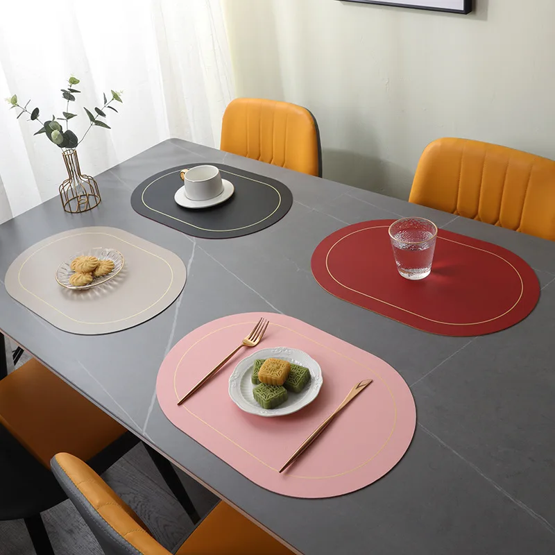 Nordic-Style Oval Placemats Two Color Contrasting Leather Placemats Multi-Functional Waterproof Oil Proof Heat Insulating Pad