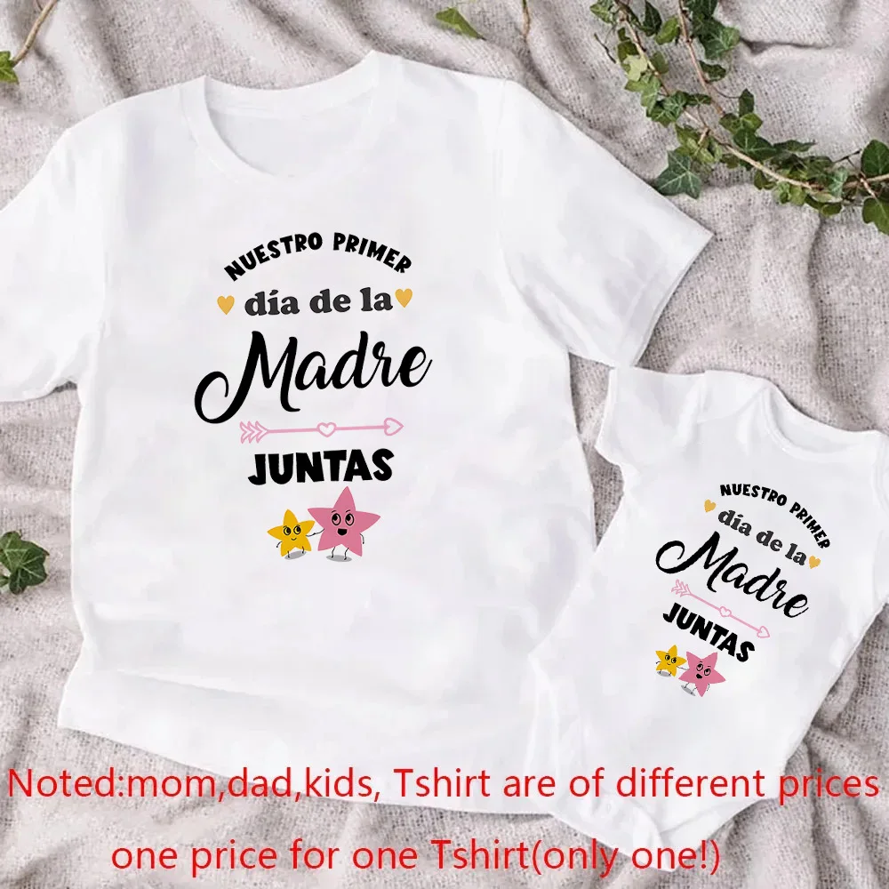 Our First Mother\'s Day Family Matching Clothes Spanish Mommy and Baby Shirt Mothers Day Fashion Outfit Mama T-shirt Baby Romper