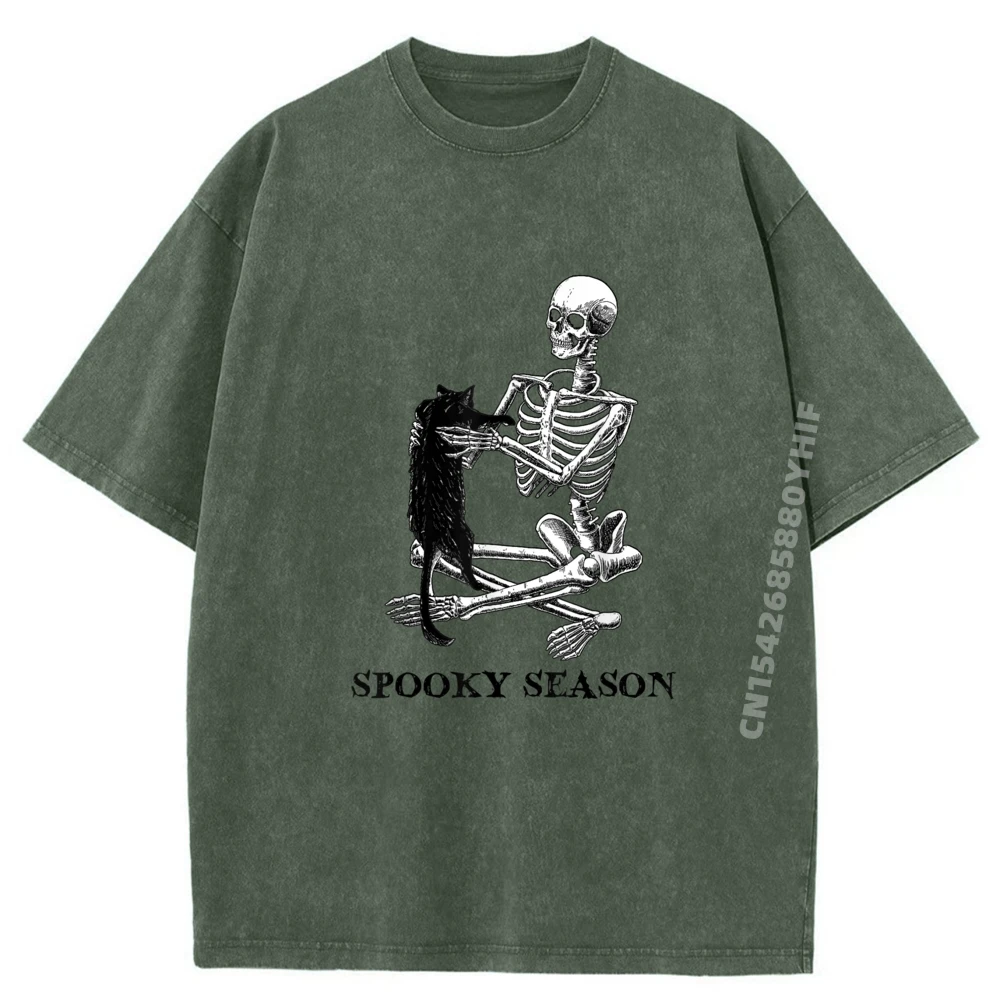 

Осенняя одежда Spooky Season, эстетические мужские классические футболки, мужские футболки с рисунком, мужская винтажная стираная одежда