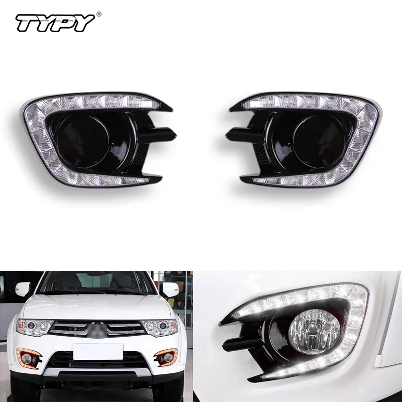 

TYPY 2PCS For Mitsubishi Pajero Sport 2013 2014 2015 turn signal fog lamp Matt or Gloss style LED Car DRL Daytime running lights