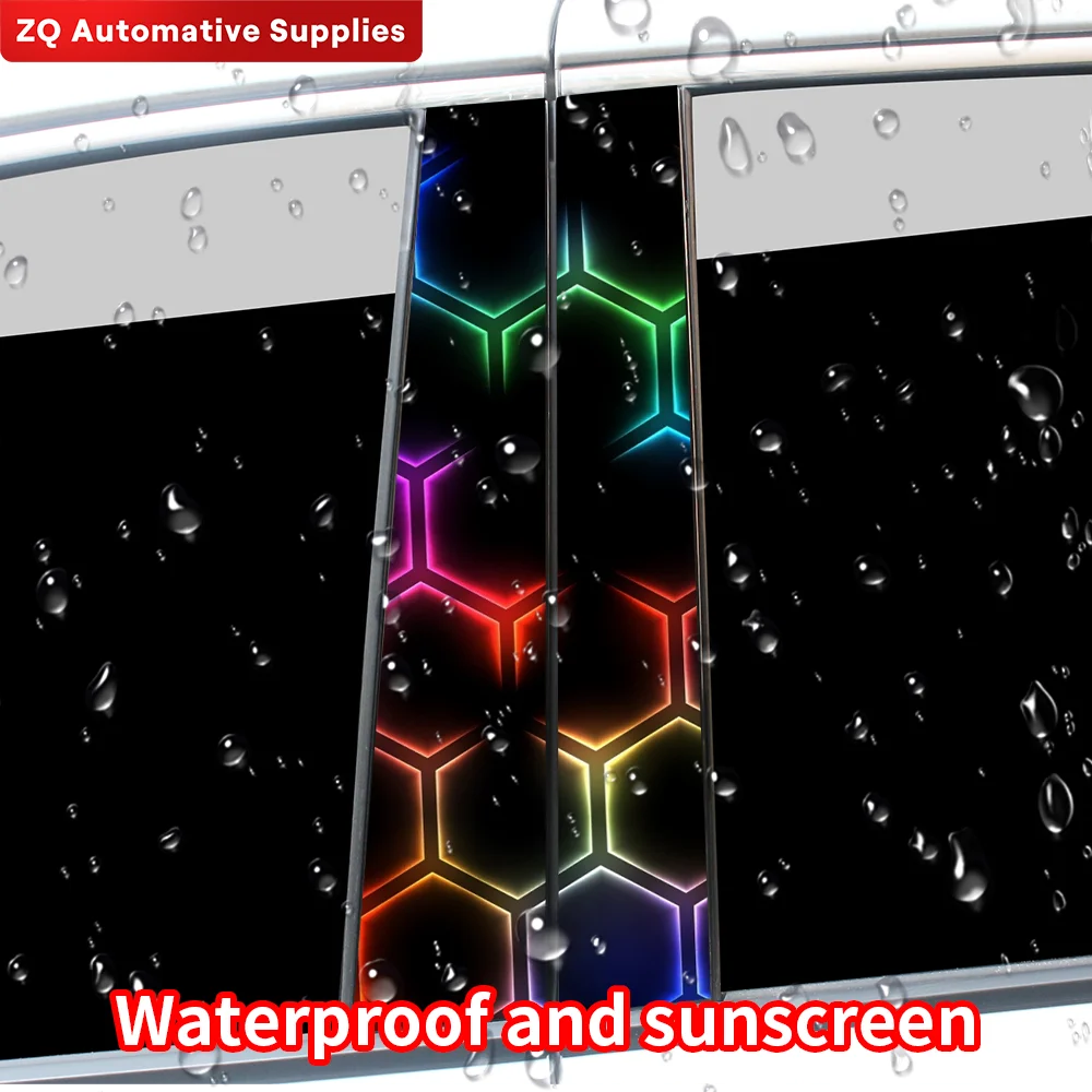 Honeycomb Rainbow Car Stickers Auto B-pillar Car Center Column Decoration Cover Scratches Waterproof Sunscreen Vinyl Decals