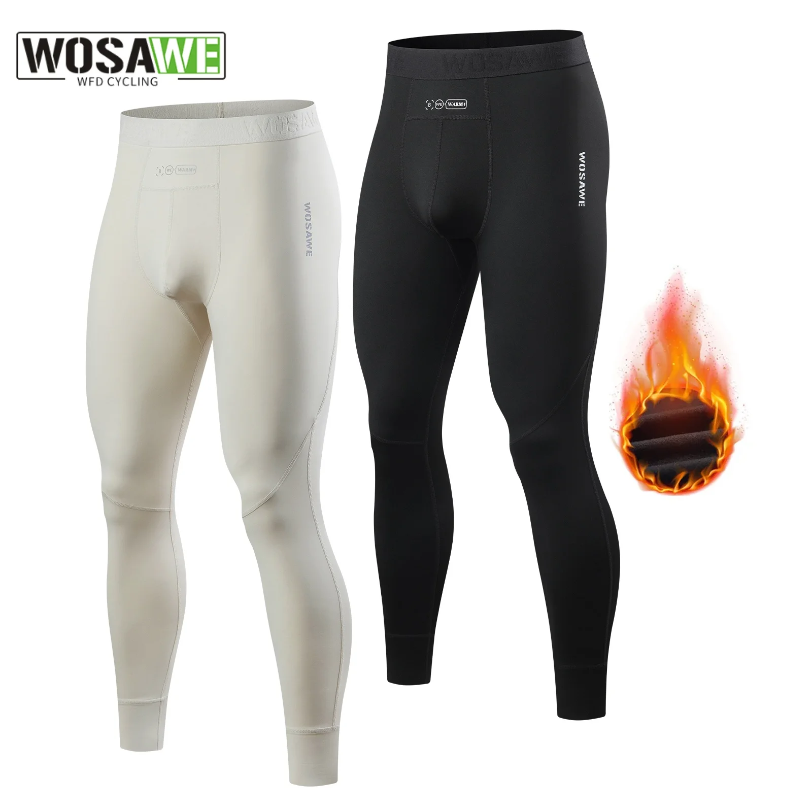 WOSAWE Winter Underwear Pants Warm Fleece Liner Running Skiing Tights Men Compression Sports Fitness Pants Quick Dry Leggings
