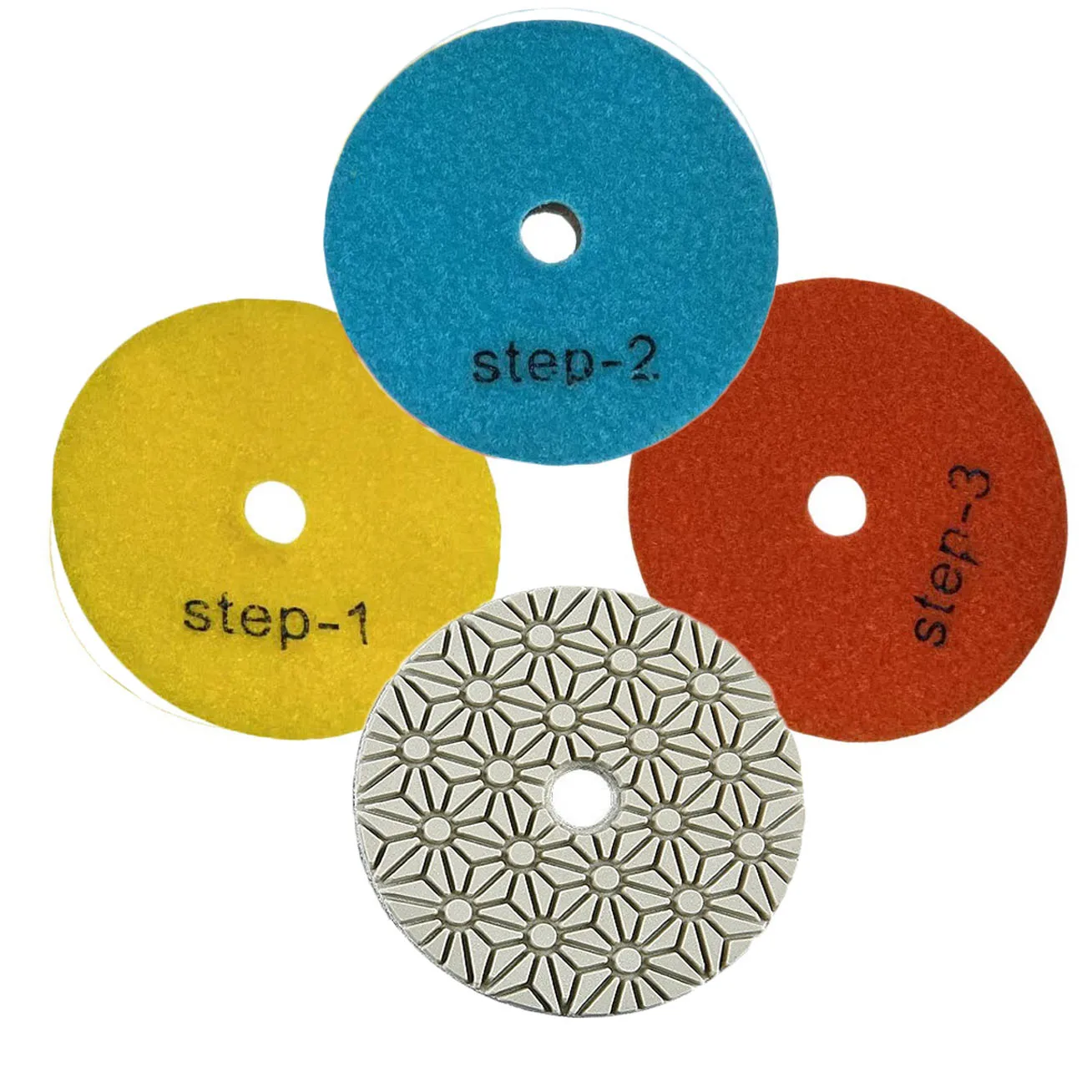 1pc 4 Inch Diamond Polishing Pad Grit 1/2/3 Dry/Wet 3 Step For Polishing Granite, Concrete, Stone And Marble Random Color