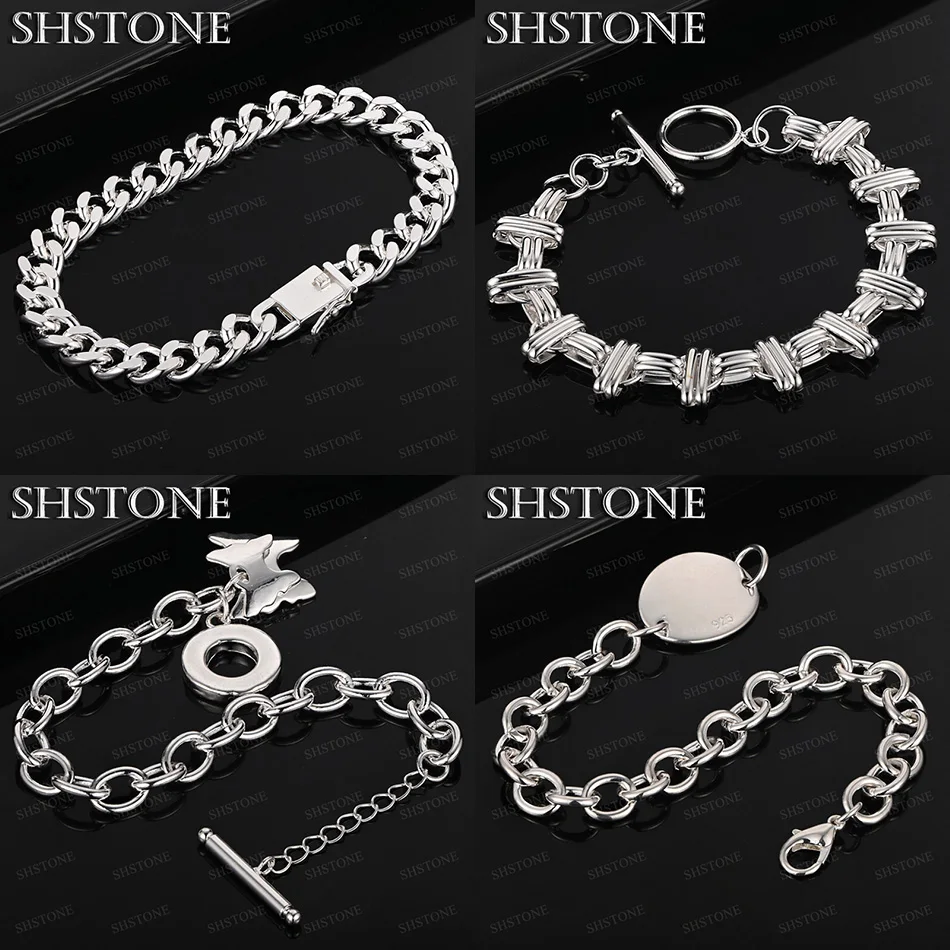 

Fashion 925 Sterling Silver Round Butterfly Cuban Chain Geometric Chain Bracelets Men Christmas Party Fine Jewelry Accessories