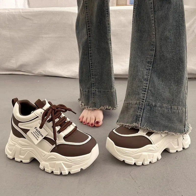 2025 Womens Dad Shoes Korean Thick Bottom High Top Casual Sneakers Fashion Women Increasing 7cm Sneakers Chunky Vulcanized Shoes image 5