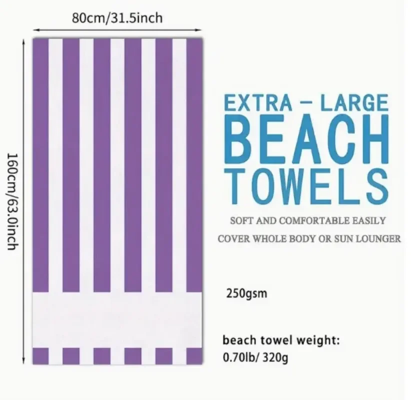 Custom Name Stripe Beach Towel 3D Ultra-fine Fiber Beach Towel with Absorbent and Breathable Summer Swimming Stripes Towel