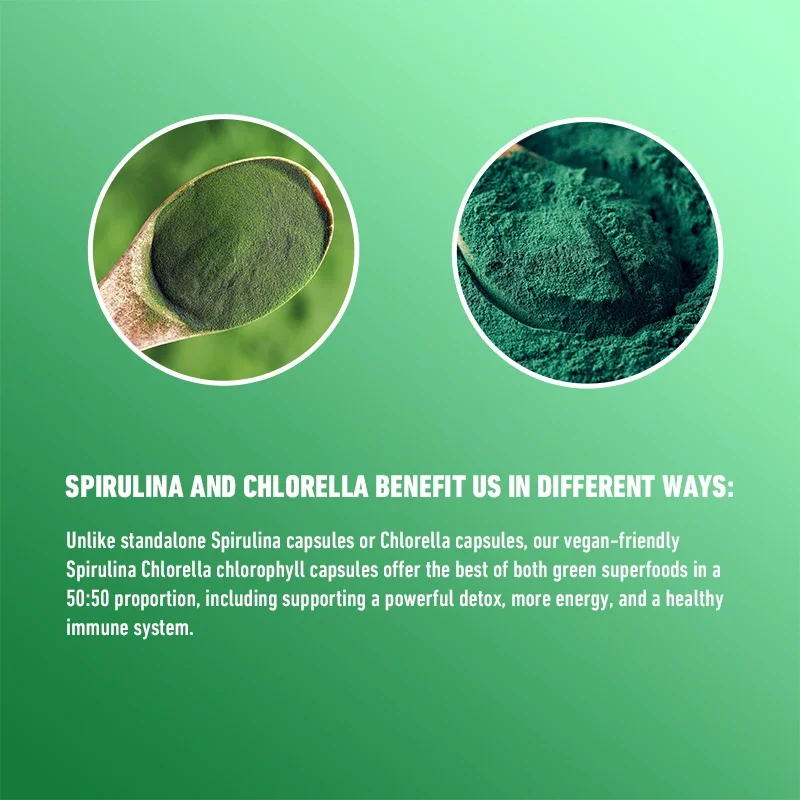 Kapsułki Spirulina Chlorella - kontrola naturalnej energii i glukozy, detoksykacja, przeciwutleniacz