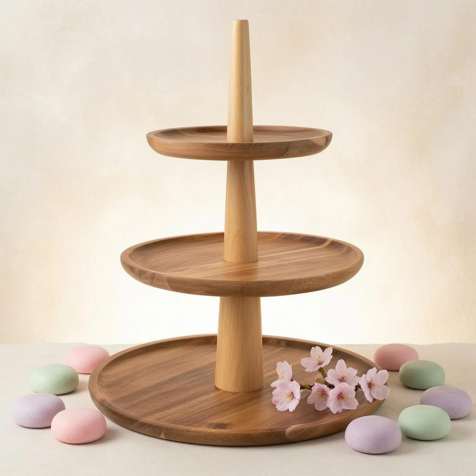 Three-Tier Wooden Dessert Stand Round Trays Wooden Tiered Tray Stand 3 Tier Serving Tray Easy to Clean Tableware