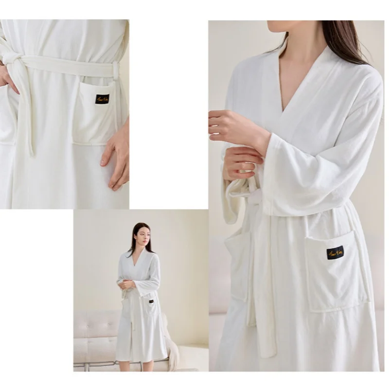 Unisex Soft Solid Bathrobe for Women Men Couple Absorbent Hotel Home Wearable Towel Beauty Salon Bath Robe Long Nightgown XL