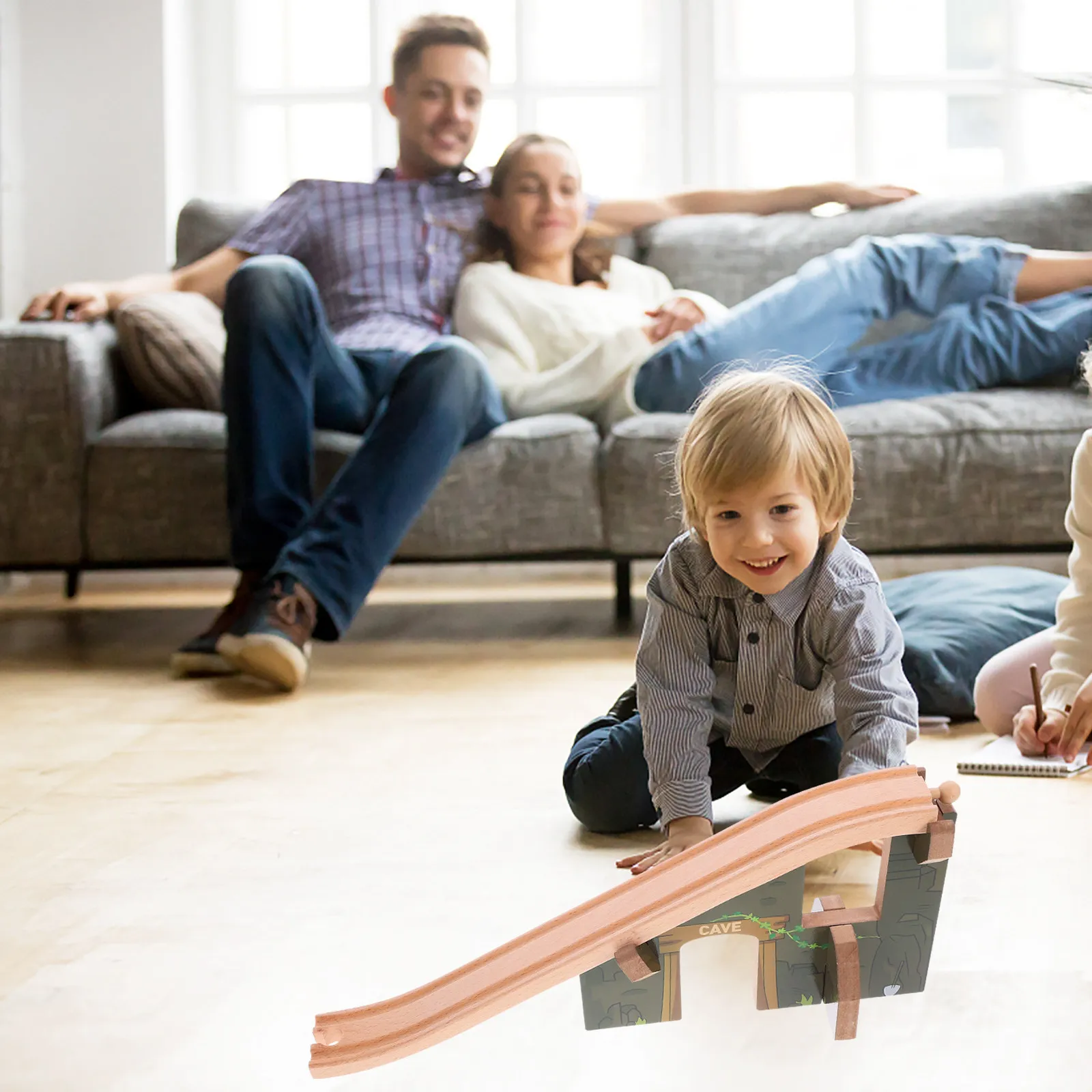 

Wooden Train Track Bridge Durable Natural Wood Material Kids Railway Creative Imaginative Play Promote Logical Thinking Problem