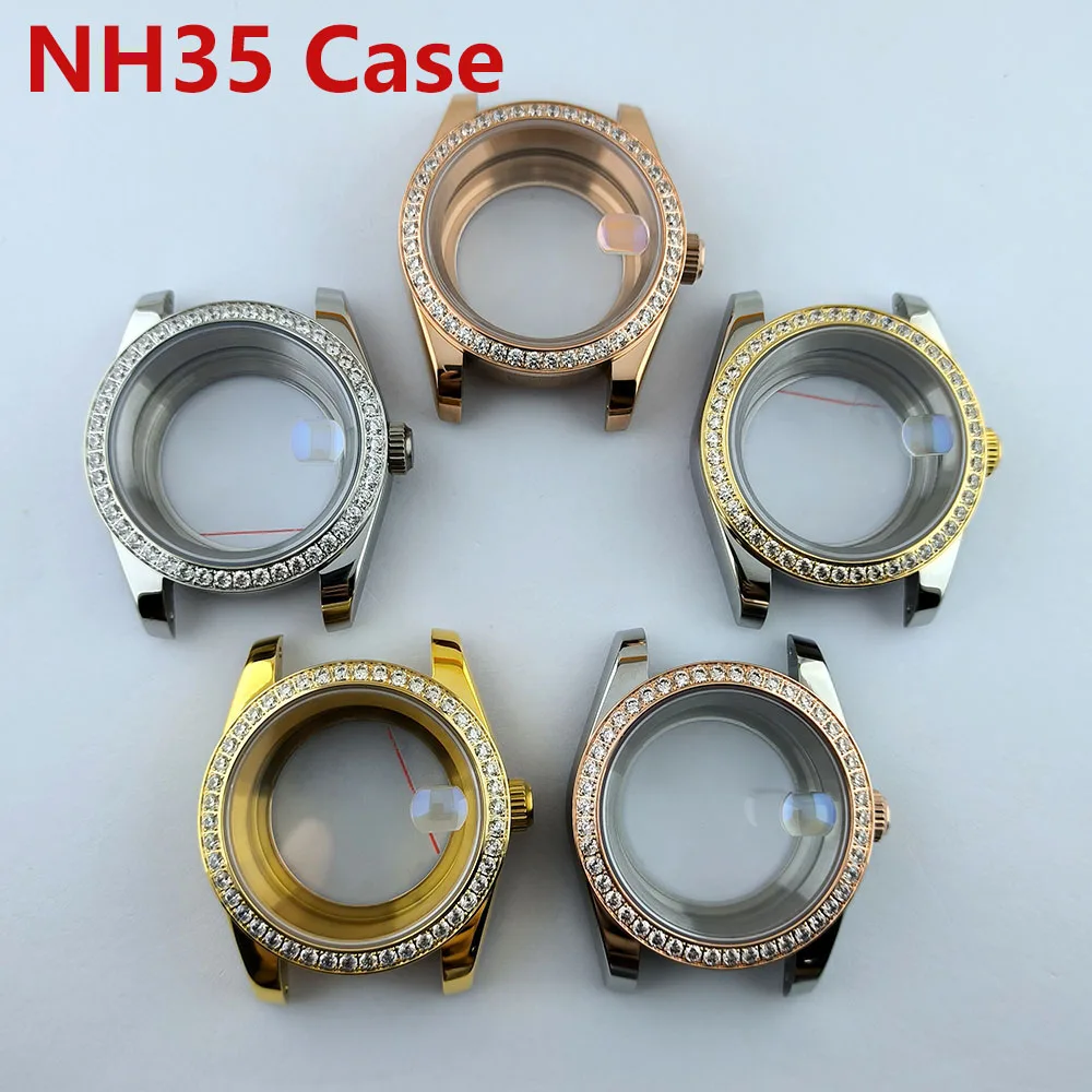 watch case N H35 Case Diamond decorated case N H35 Dial Stainless Case Sapphire Glass Waterproof Watch Fit N H35/N H36 Movement