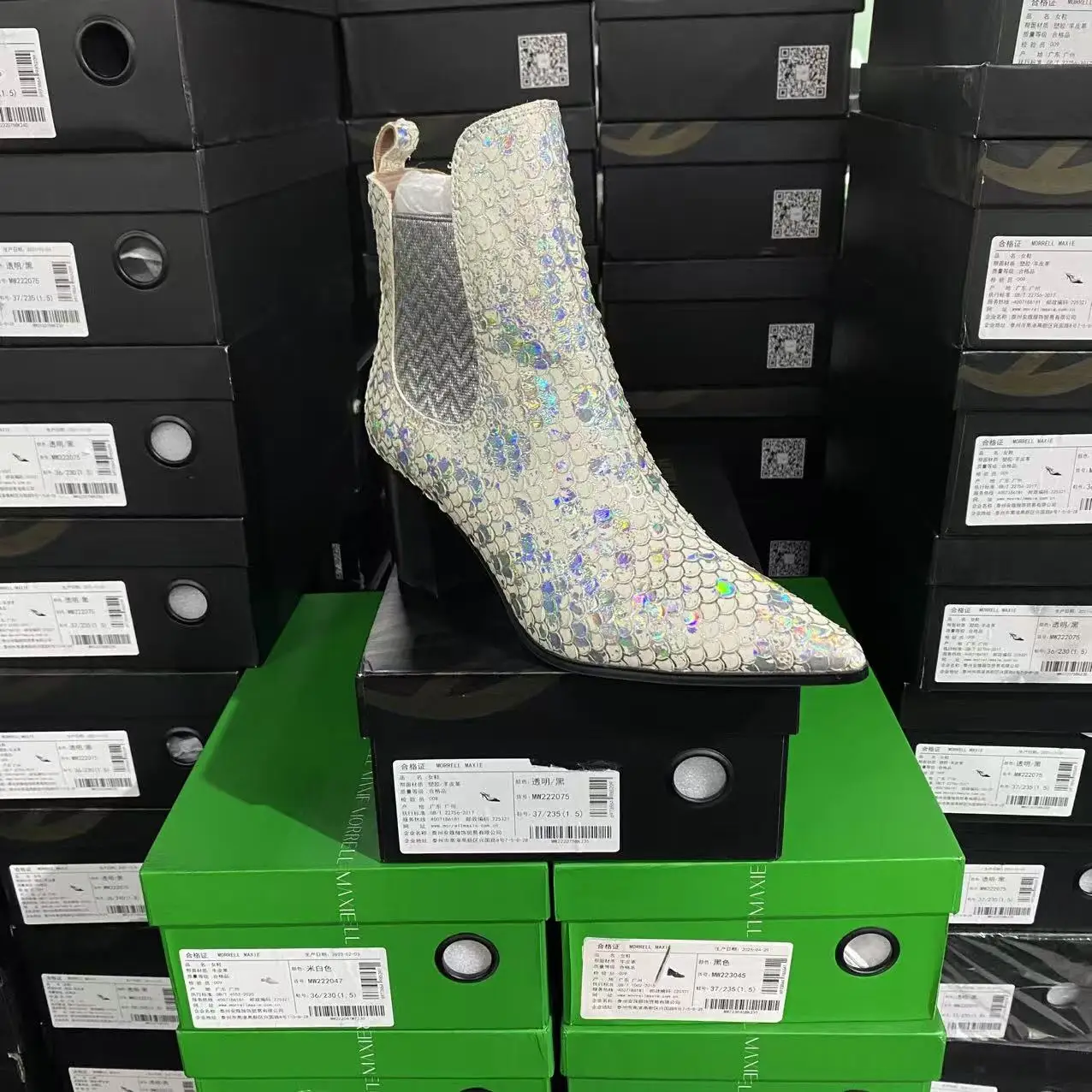 

Handpied Luxury Leather Faion Boots Silver Pointed Toe ort Boot High Heel Autumn Spring Season Faionable