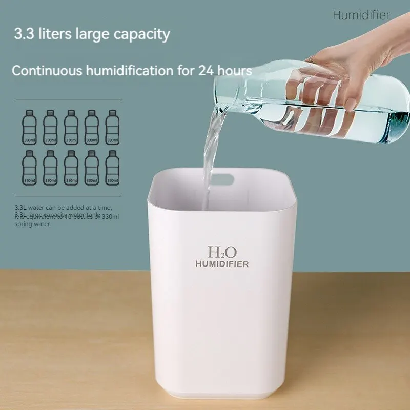 Humidificador silencioso de gran capacidad, pulverizador hidratante para el hogar y el dormitorio, 3,3 L