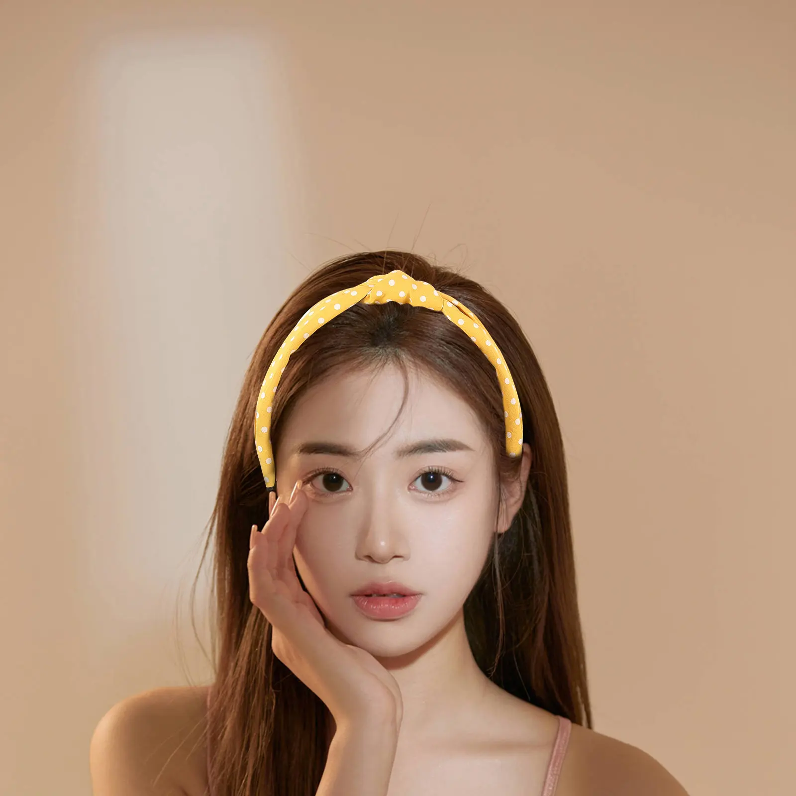 

Yellow Polka Dot Headband Wide Brimmed Fabric Hair Hoop Non Slip Design for Women Comfortable Lightweight Party Gift Idea